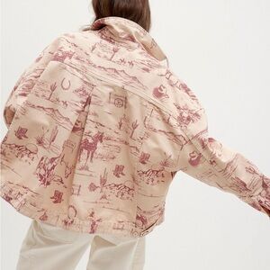 We The Free Opal Swing Printed Denim Jacket Free People Sand Combo Wild West NWT